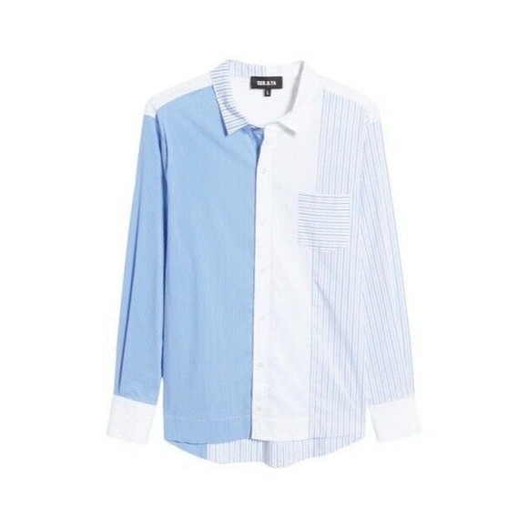 Ser.O.Ya Casual Shirt Teagan Color Block Stripes Cotton Button Up Unisex (M) - Picture 5 of 10